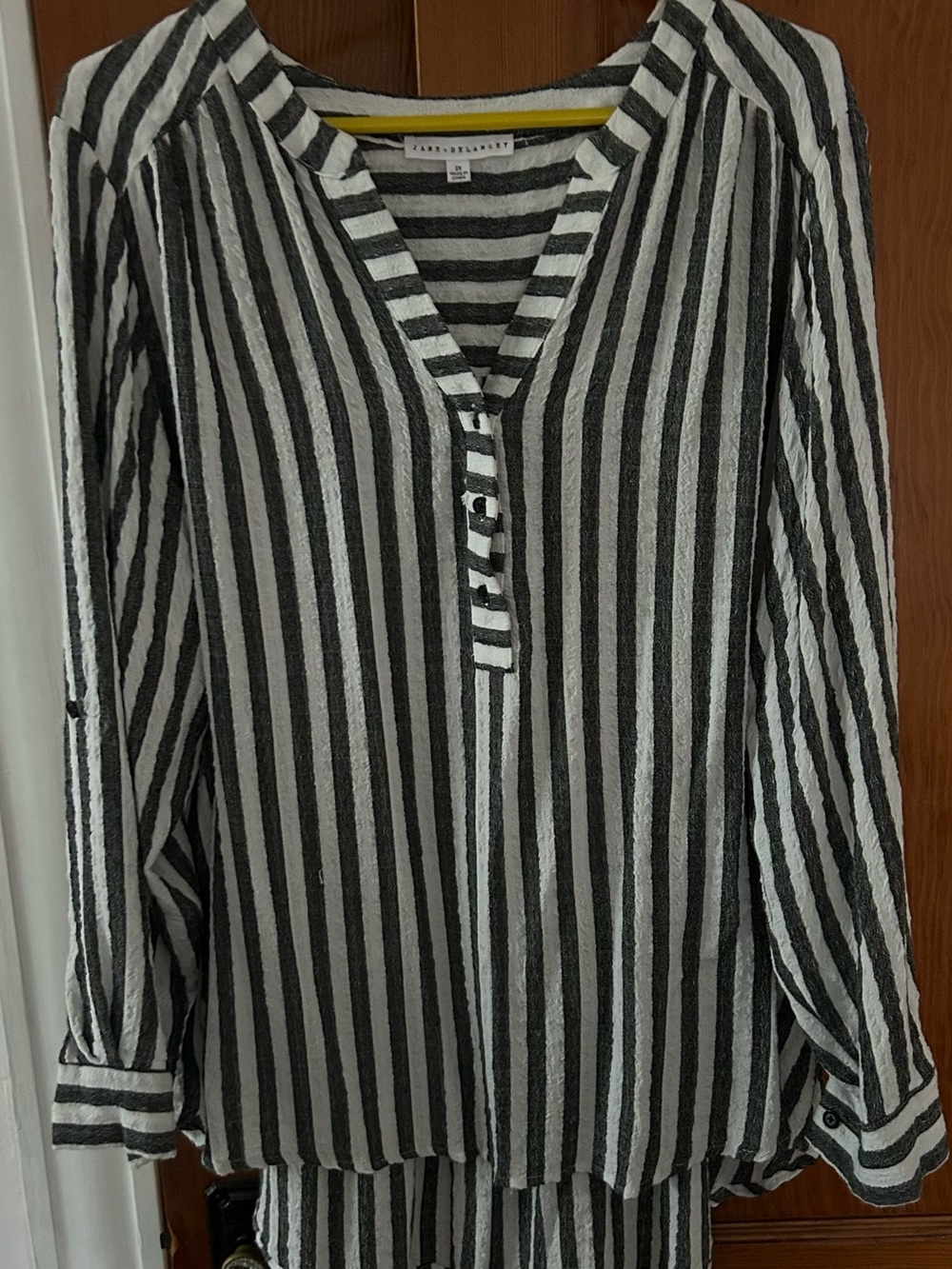 Jane & Delaney Black and White Vertical Stripe Blouse